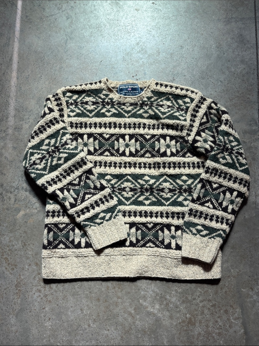 Ralph Lauren Green & Cream Fair Isle Crewneck Sweater